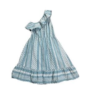 Valentina‎ Naldi one shoulder sky blue & white fit & flare dress sz med